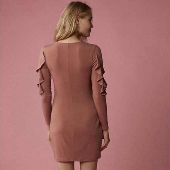 NWT EXPRESS Blush Ruffle Sleeve V Neck Sheath Stretch Dress Women's Size Small - Picture 2 of 16